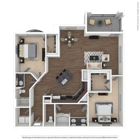 Floor plan for 2 beds, 2 baths, 1391 sqft